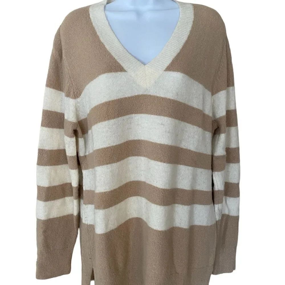 Calvin Klein V-neck long striped wool sweater